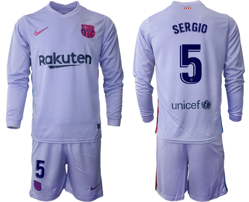 Men 2021-2022 Club Barcelona Second away purple Long Sleeve #5 Soccer Jersey
